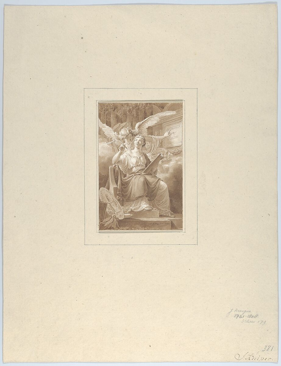 Allegory on the Death of George Washington, Jacques Kuyper (Dutch, Amsterdam 1761–1808 Amsterdam), Pen and brown ink, brush and brown wash; framing lines in pen and brown ink, by the artist