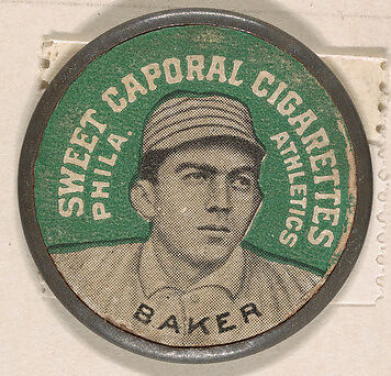 Baker, Philadelphia Athletics (green), from the Domino Discs series (PX7), issued by Kinney Brothers, Issued by Kinney Brothers Tobacco Company, Commercial color lithograph with metal trim 