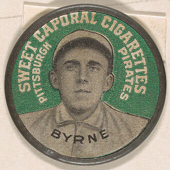 Byrne, Pittsburgh Pirates (green), from the Domino Discs series (PX7), issued by Kinney Brothers, Issued by Kinney Brothers Tobacco Company, Commercial color lithograph with metal trim 