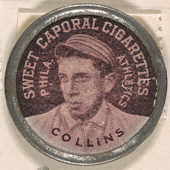 Collins, Philadelphia Athletics (black), from the Domino Discs series (PX7), issued by Kinney Brothers, Issued by Kinney Brothers Tobacco Company, Commercial color lithograph with metal trim 