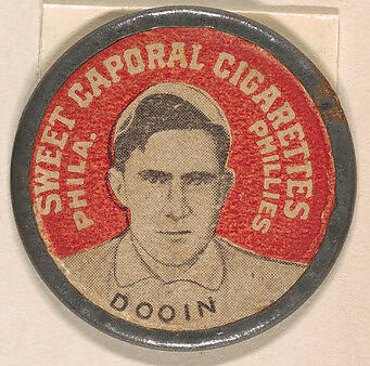 Dooin, Philadelphia Athletics (red), from the Domino Discs series (PX7), issued by Kinney Brothers, Issued by Kinney Brothers Tobacco Company, Commercial color lithograph with metal trim 