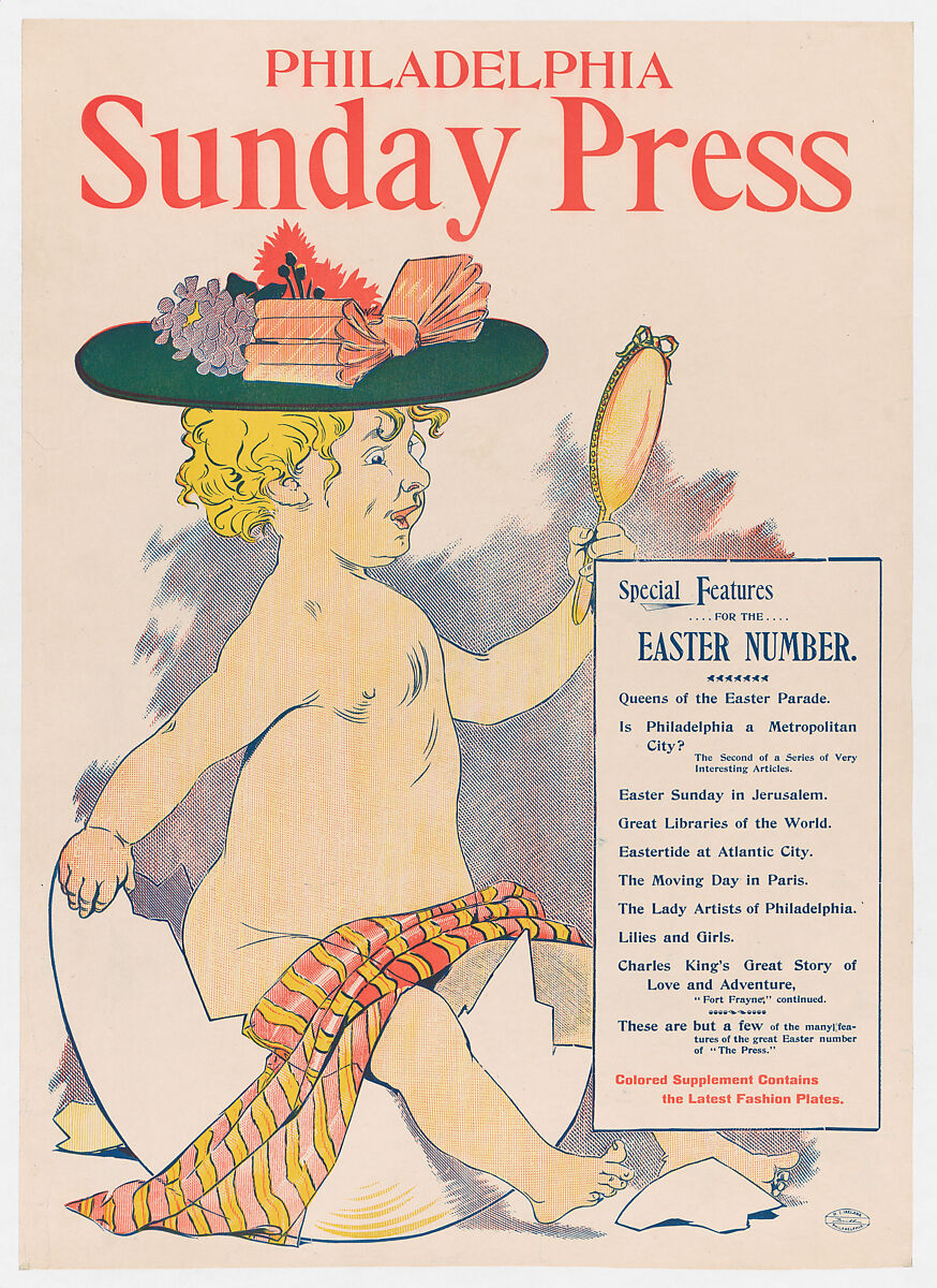 Advertisement for Philadelphia Sunday Press, Easter, George Reiter Brill (American, Pittsburgh, Pennsylvania 1867–1918 Florida), Lithograph 