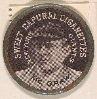 McGraw, New York Giants (black), from the Domino Discs series (PX7), issued by Kinney Brothers, Issued by Kinney Brothers Tobacco Company, Commercial color lithograph with metal trim 