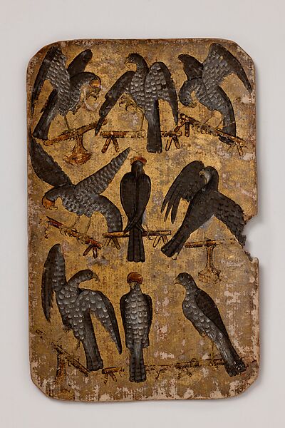 9 of Falcons, from The Stuttgart Playing Cards, Paper (six layers in pasteboard) with gold ground and opaque paint over pen and ink, German 