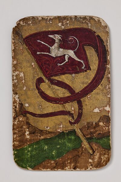 Banner (10) of Hounds, from The Stuttgart Playing Cards, Paper (six layers in pasteboard) with gold ground and opaque paint over pen and ink, German 