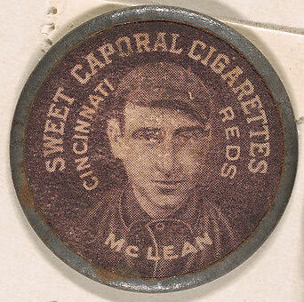 McLean, Cincinnati Reds (black), from the Domino Discs series (PX7), issued by Kinney Brothers, Issued by Kinney Brothers Tobacco Company, Commercial color lithograph with metal trim 