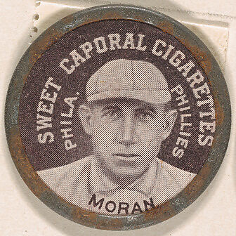 Moran, Philadelphia Phillies (black), from the Domino Discs series (PX7), issued by Kinney Brothers, Issued by Kinney Brothers Tobacco Company, Commercial color lithograph with metal trim 