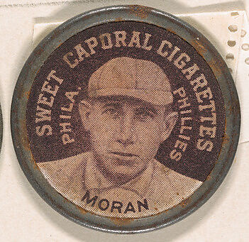 Moran, Philadelphia Phillies (black), from the Domino Discs series (PX7), issued by Kinney Brothers, Issued by Kinney Brothers Tobacco Company, Commercial color lithograph with metal trim 