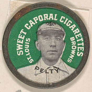 Pelty, St. Louis Browns (green), from the Domino Discs series (PX7), issued by Kinney Brothers, Issued by Kinney Brothers Tobacco Company, Commercial color lithograph with metal trim 