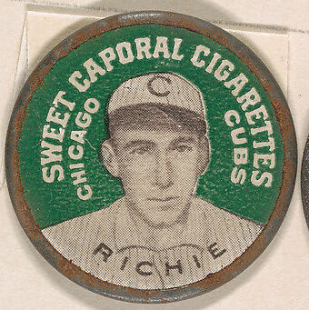 Richie, Chicago Cubs (green), from the Domino Discs series (PX7), issued by Kinney Brothers, Issued by Kinney Brothers Tobacco Company, Commercial color lithograph with metal trim 