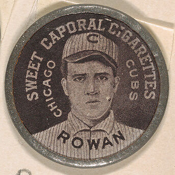 Rowan, Chicago Cubs (black), from the Domino Discs series (PX7), issued by Kinney Brothers, Issued by Kinney Brothers Tobacco Company, Commercial color lithograph with metal trim 
