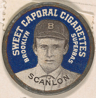 Scanlon, Brooklyn Superbas (blue), from the Domino Discs series (PX7), issued by Kinney Brothers, Issued by Kinney Brothers Tobacco Company, Commercial color lithograph with metal trim 