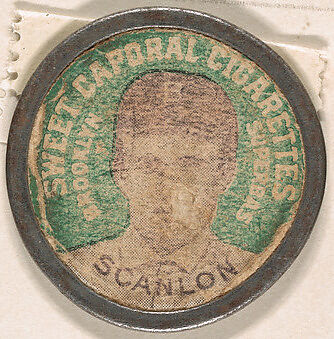 Scanlon, Brooklyn Superbas (green), from the Domino Discs series (PX7), issued by Kinney Brothers, Issued by Kinney Brothers Tobacco Company, Commercial color lithograph with metal trim 