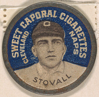 Stovall, Cleveland Naps (blue), from the Domino Discs series (PX7), issued by Kinney Brothers, Issued by Kinney Brothers Tobacco Company, Commercial color lithograph with metal trim 