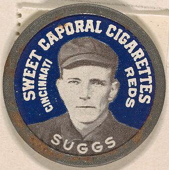 Suggs, Cincinnati Reds (blue), from the Domino Discs series (PX7), issued by Kinney Brothers, Issued by Kinney Brothers Tobacco Company, Commercial color lithograph with metal trim 