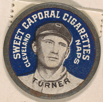 Turner, Cleveland Naps (blue), from the Domino Discs series (PX7), issued by Kinney Brothers, Issued by Kinney Brothers Tobacco Company, Commercial color lithograph with metal trim 