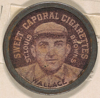 Wallace, St. Louis Browns (black), from the Domino Discs series (PX7), issued by Kinney Brothers, Issued by Kinney Brothers Tobacco Company, Commercial color lithograph with metal trim 