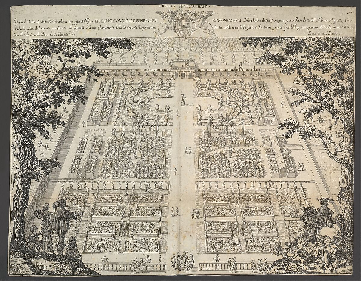 Wilton Garden, plate 1, Isaac de Caus (British (born France), Dieppe 1590–after 1655), Etching 