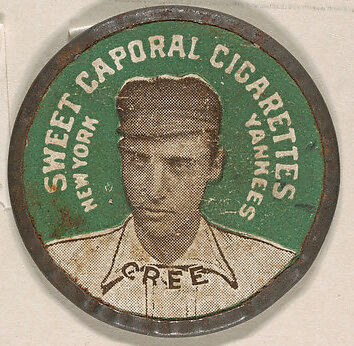 Cree, New York Yankees (green), from the Domino Discs series (PX7), issued by Kinney Brothers, Issued by Kinney Brothers Tobacco Company, Commercial color lithograph with metal trim 