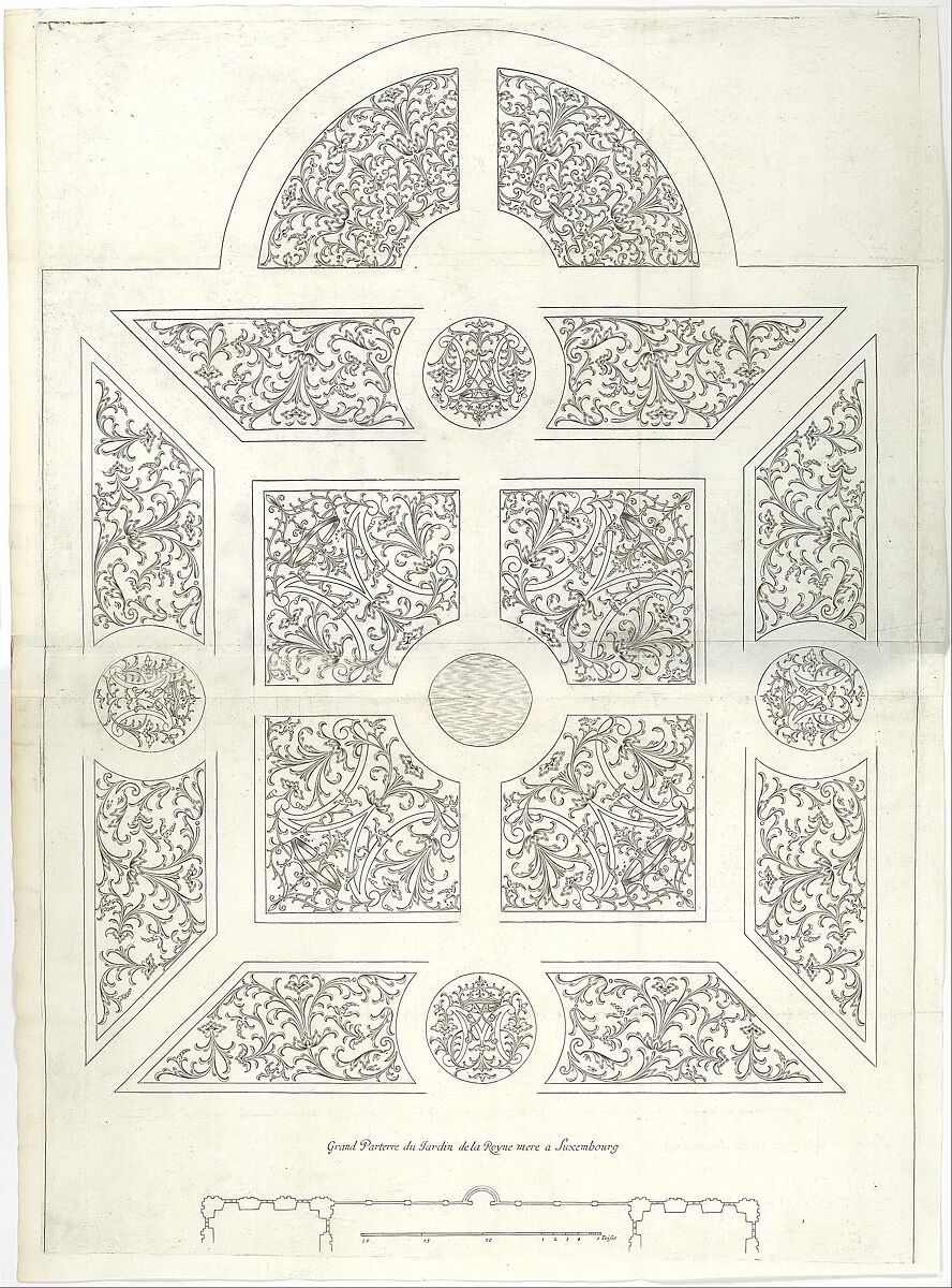 Grand Parterre du Jardin de la Royne mere a Luxembourg, in Traité du Jardinage selon les Raisons de la Nature et de l'Art, Possibly by Michel van Lochom (Flemish, Antwerp 1601–1647 Paris), Engraving 