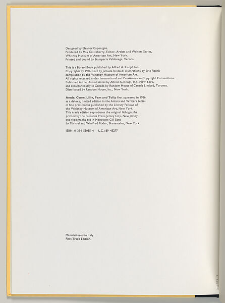 Annie, Gwen, Lilly, Pam and Tulip, Eric Fischl (American, born New York, 1948), Artist's book (trade)