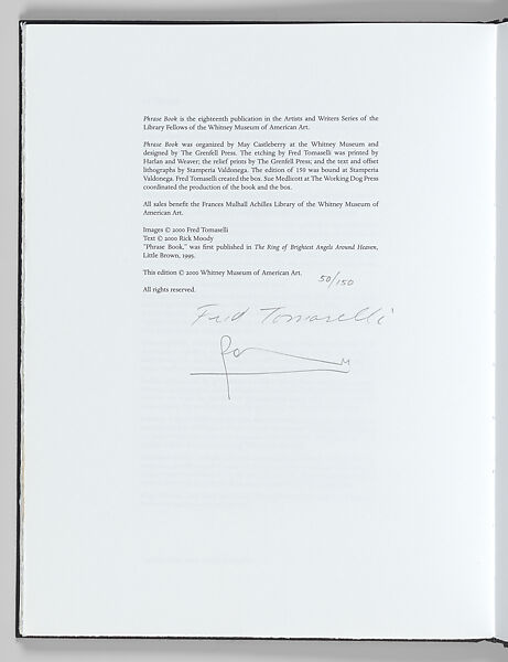 Phrase Book, Rick Moody (American, born New York, 1961), Artist's book