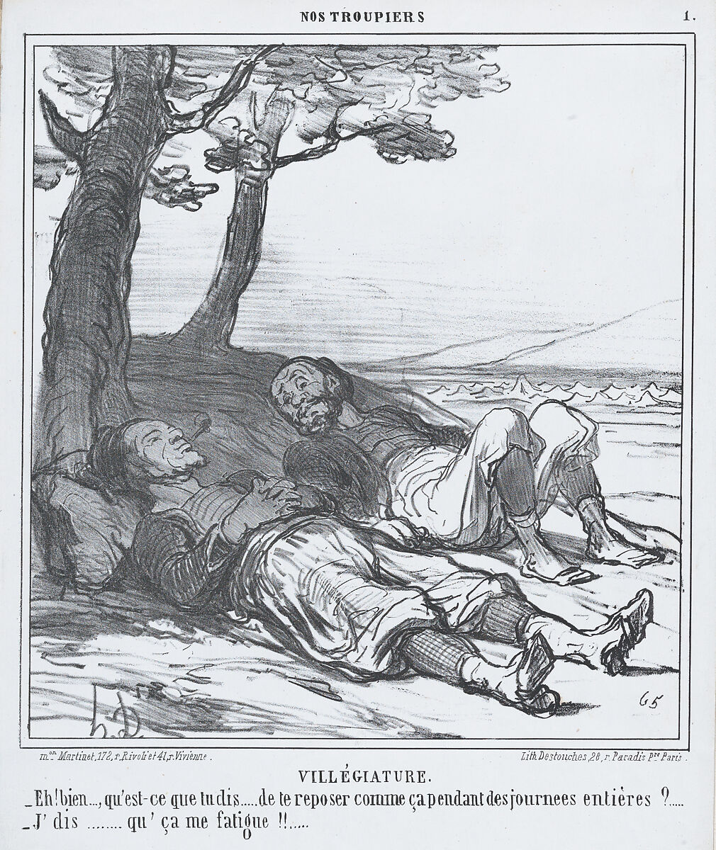 Villégiature, from Nos Troupiers, published in Le Charivari, July 26, 1859, Honoré Daumier (French, Marseilles 1808–1879 Valmondois), Lithograph on newsprint; second state of four (Delteil) 