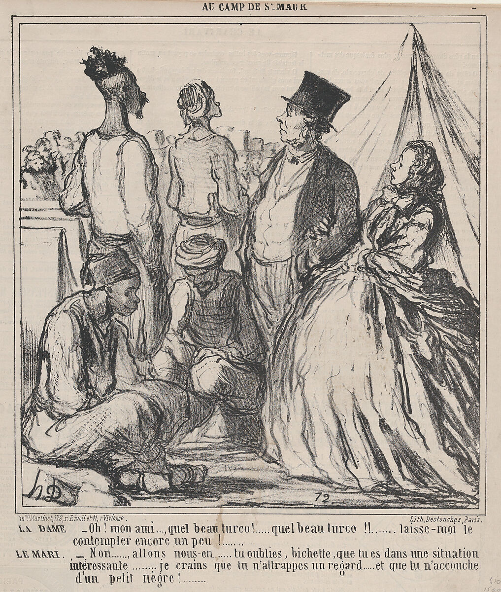 Oh! Mon ami...., quel beau turco!..., from Au Camp de Saint-Maur, published in Le Charivari, August 15, 1859, Honoré Daumier (French, Marseilles 1808–1879 Valmondois), Lithograph on newsprint; second state of two (Delteil) 