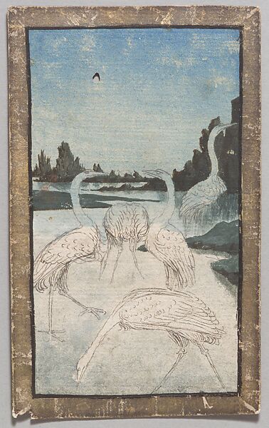 5 of Herons, from The Courtly Hunt Cards, Workshop of Konrad Witz (German, Rottweil 1400/10–1444/46 Basel or Geneva), Paper (pasteboard) with watercolor, opaque paint, and gold over pen and ink, German 