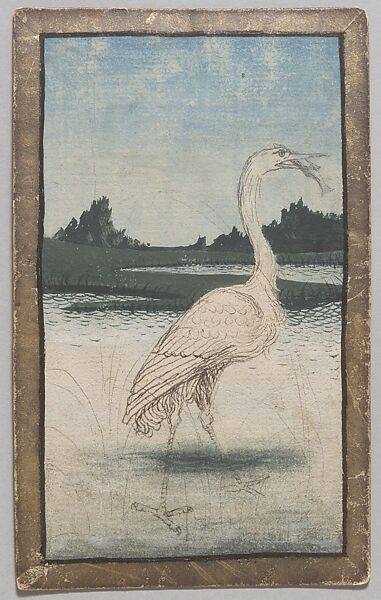 1 of Herons, from The Courtly Hunt Cards, Workshop of Konrad Witz (German, Rottweil 1400/10–1444/46 Basel or Geneva), Paper (pasteboard) with watercolor, opaque paint, and gold over pen and ink, German 