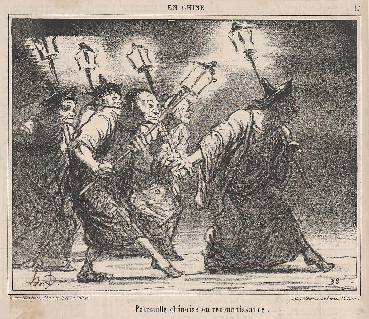 Patrouille chinoise en reçonnaissance, from En Chine, published in Le Charivari, November 7, 1859, Honoré Daumier (French, Marseilles 1808–1879 Valmondois), Lithograph on newsprint; second state of three (Hazard & Delteil) 