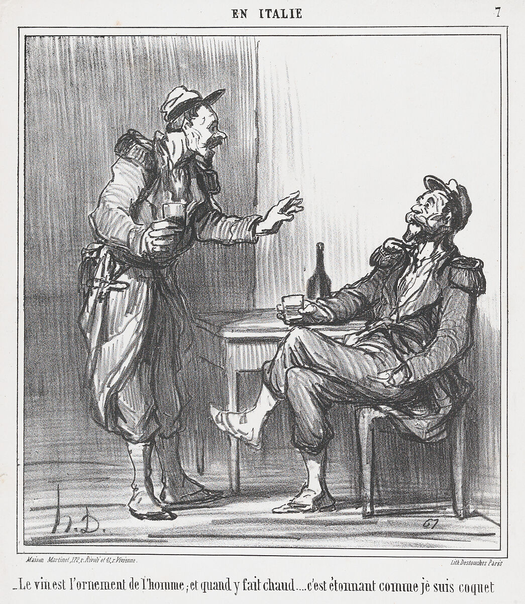 Le vin est l'ornament de l'homme...., from En Italie, published in Le Charivari, August 9, 1859, Honoré Daumier (French, Marseilles 1808–1879 Valmondois), Lithograph; second state of four (Delteil; Hazard & Delteil) 