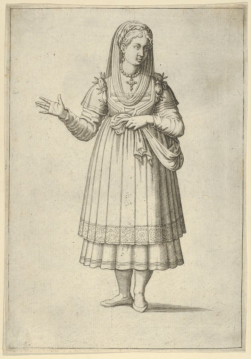 Girl from the Island of Paros, from 'Les quatre premiers livres des navigations et pérégrinations orientales' by Nicolas de Nicolay, Anonymous, Etching 