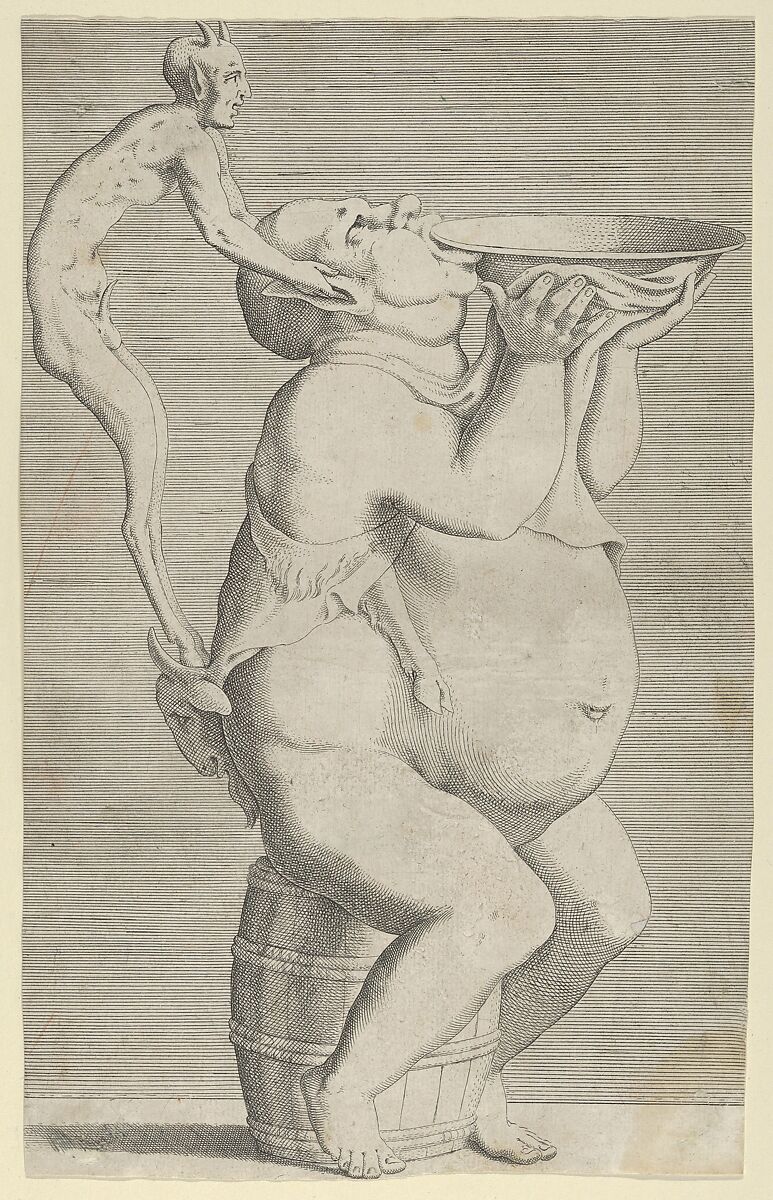 Silenus, as a Vase, Satyr Handle, Léon Davent (French, active 1540–56), Etching 