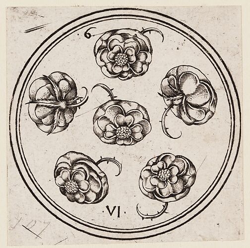 6 of Roses, from The Round Playing Cards of Master PW of Cologne