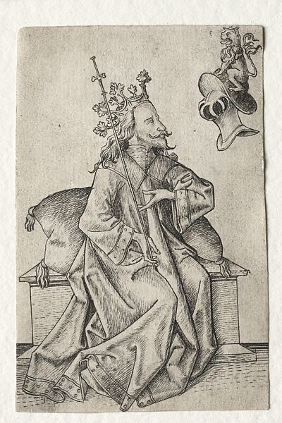 King of Helmets, from The Small Playing Cards of Master ES, Master ES (German, active ca. 1450–67), Copperplate engraving on paper, German 