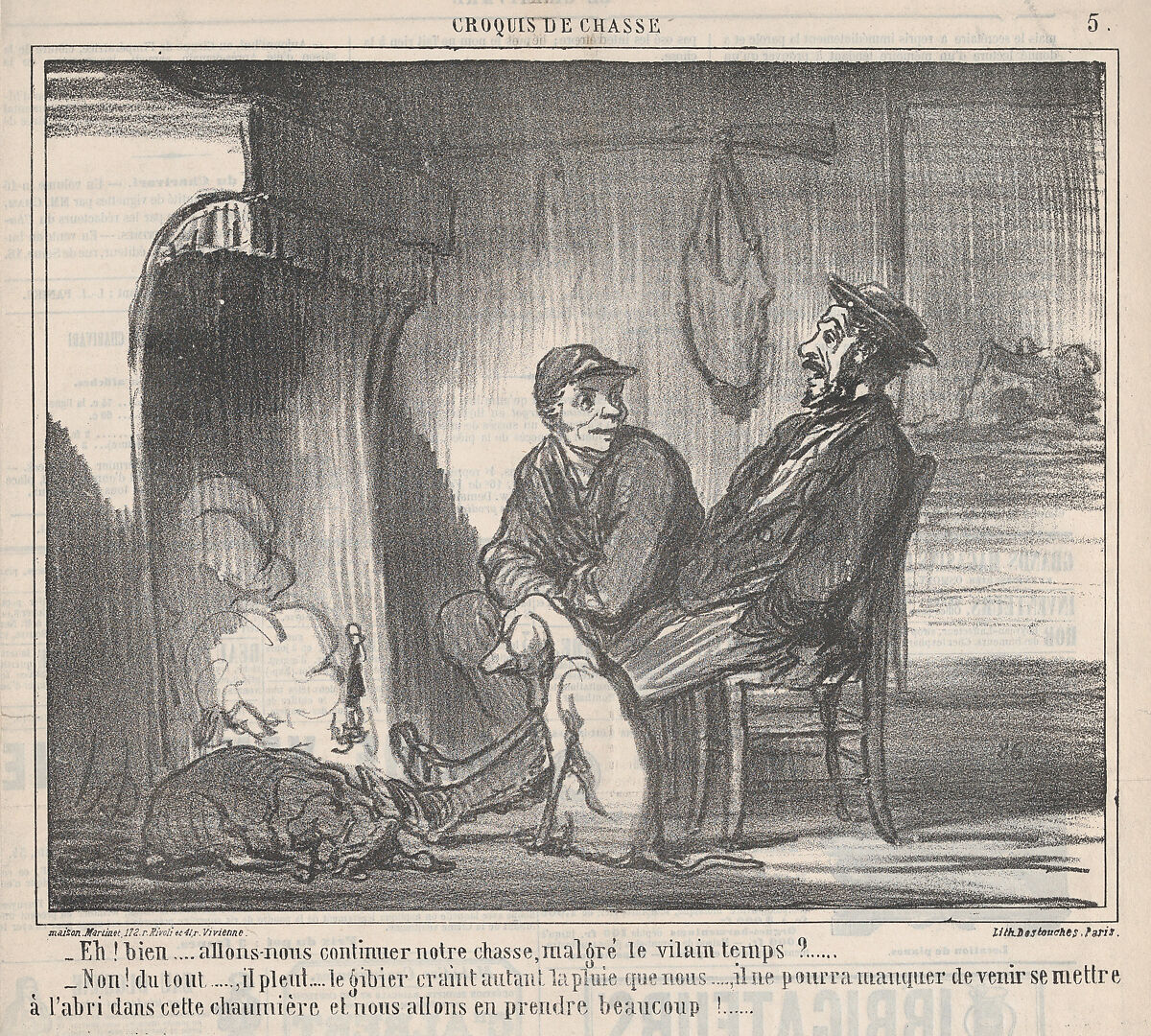 Eh! bien.... allons-nous continuer notre chasse..., from Croquis de Chasse, published in Le Charivari, October 14, 1859, Honoré Daumier (French, Marseilles 1808–1879 Valmondois), Lithograph on newsprint; second state (Delteil) 