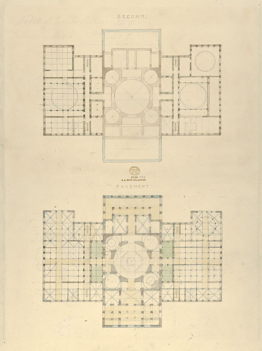 Design for the Capitol of Ohio, Columbus, Alexander Jackson Davis (American, New York 1803–1892 West Orange, New Jersey), Watercolor, ink and graphite