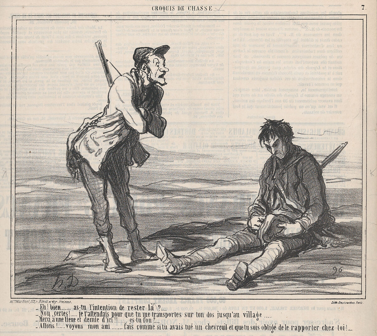 Eh! bien.... as-tu l'intention de rester là?...., from Croquis de Chasse, published in Le Charivari, November 4, 1859, Honoré Daumier (French, Marseilles 1808–1879 Valmondois), Lithograph on newsprint; second state of three (Delteil) 