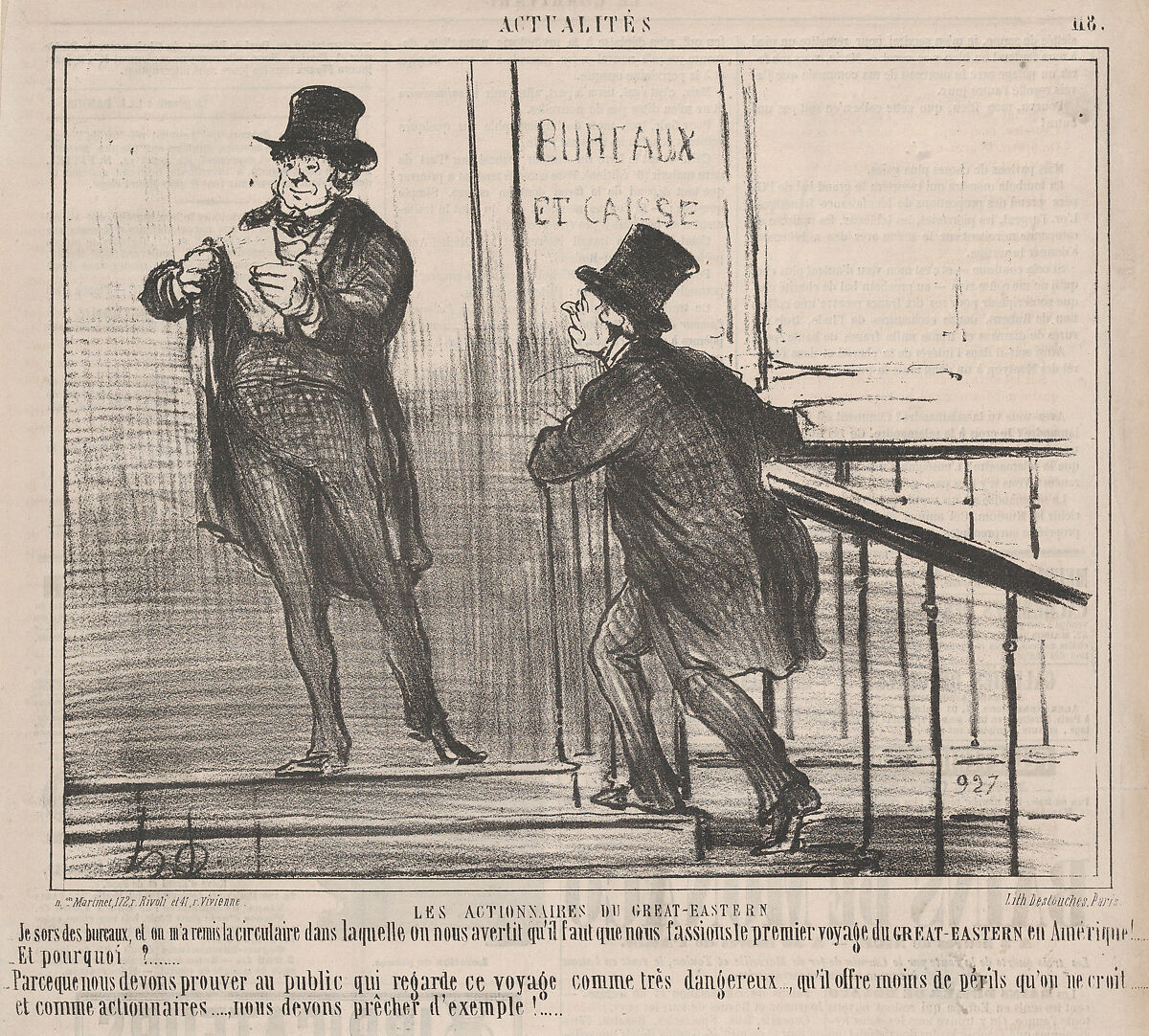 LES ACTIONNAIRES DU GREAT-EASTERN...., from En Italie, published in Le Charivari, November 21, 1859, Honoré Daumier (French, Marseilles 1808–1879 Valmondois), Lithograph; second state of two (Delteil; Hazard & Delteil) 