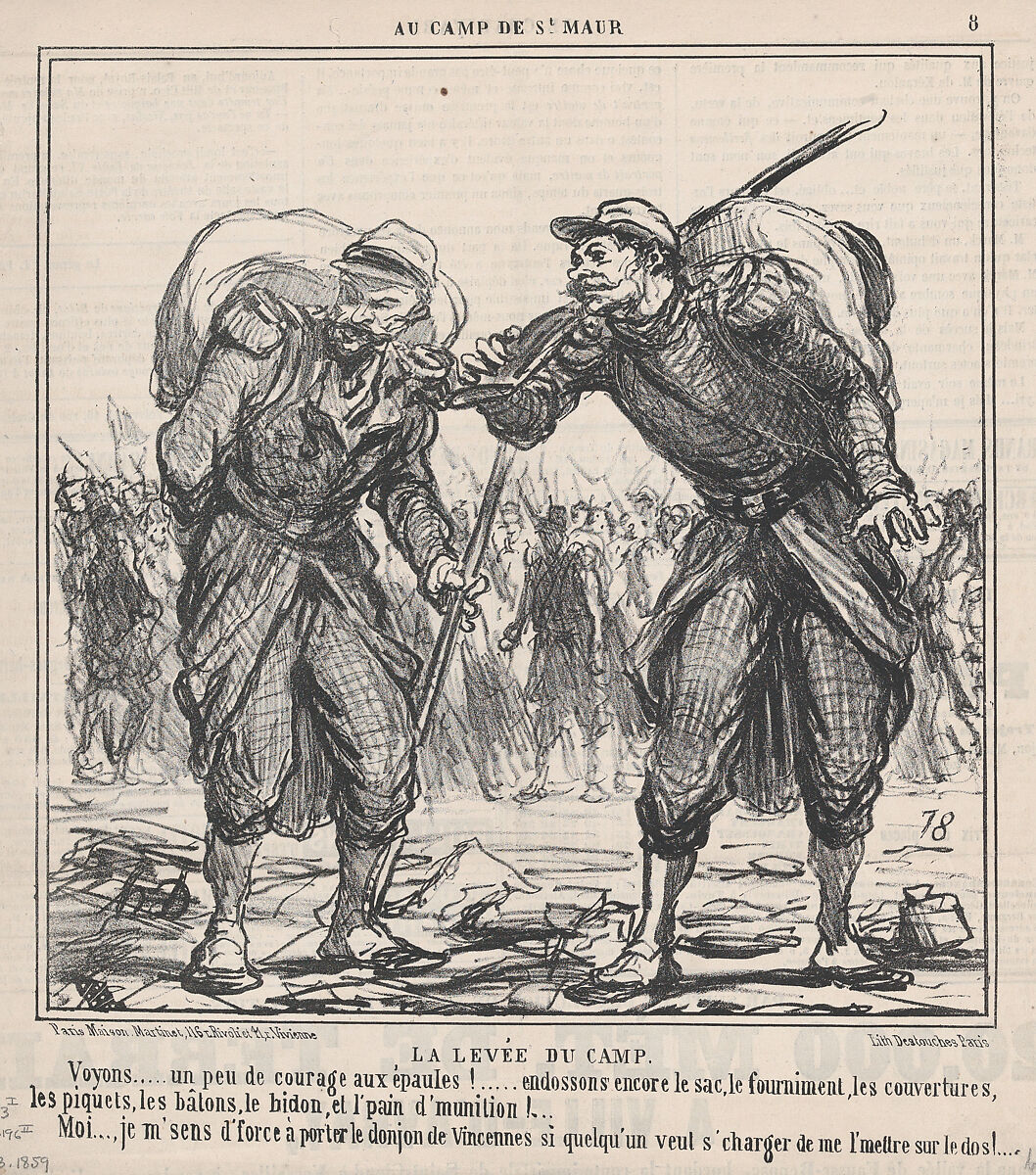 La Levée du Camp, from Au Camp de Saint-Maur, published in Le Charivari, September 3, 1859, Honoré Daumier (French, Marseilles 1808–1879 Valmondois), Lithograph on newsprint; second state of five (Delteil) 