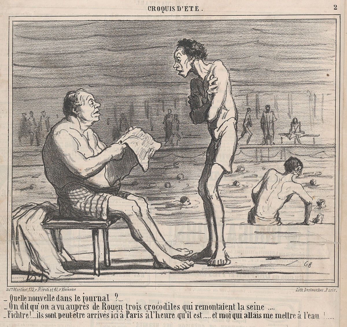 Quelle nouvelle dans le journal?...., from Croquis d'Été, published in Le Charivari, August 5, 1859, Honoré Daumier (French, Marseilles 1808–1879 Valmondois), Lithograph on newsprint; second state (Delteil) 