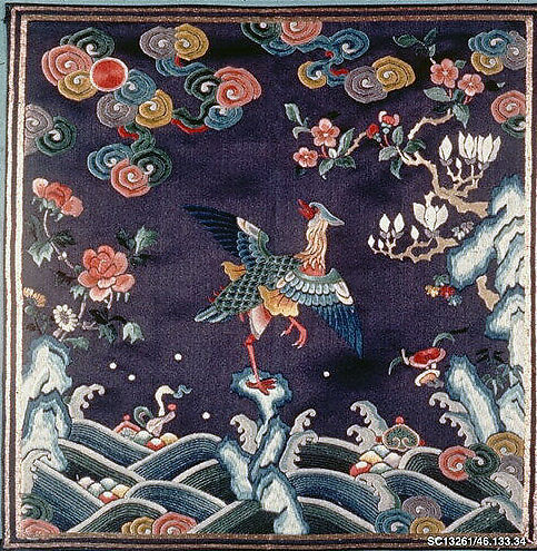 Rank Badge with Mandarin Duck, Silk, metallic thread, China