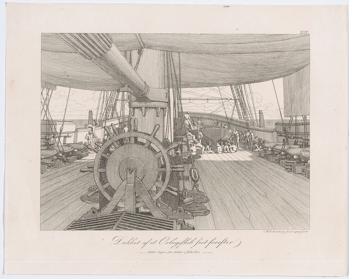 Deck of a Warship, Christoffer Wilhelm Eckersberg (Danish, Blåkrog 1783–1853 Copenhagen), Etching 