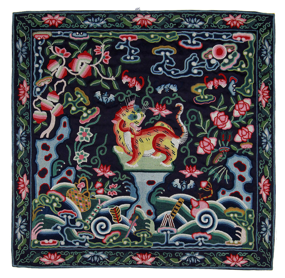 Rank badge with tiger, Silk thread embroidery on silk satin, China 