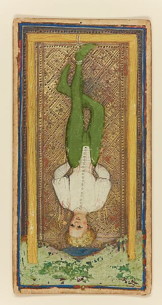 Traitor, from The Visconti-Sforza Tarot, Workshop of Bonifacio Bembo (Italian, Cremonese, active ca. 1442–died before 1482), Paper (pasteboard) with opaque paint on tooled gold ground, Italian 