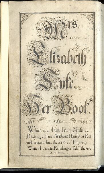 Prayer Book, with inscription to Mrs. Elizabeth Inke by Matthias Buchinger, Matthias Buchinger (German, Ansbach 1674–1739)