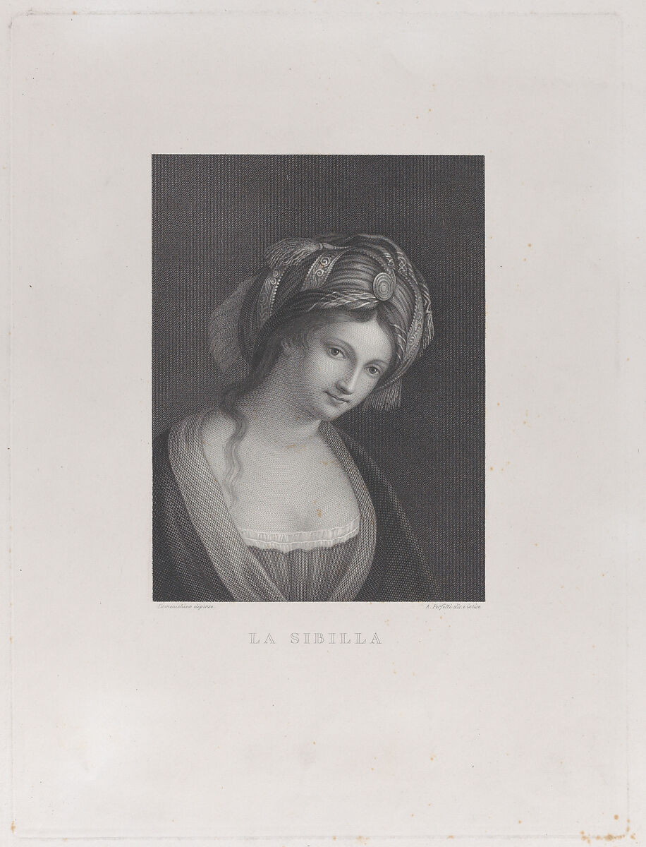 A sibyl, head and shoulders, wearing a turban, Antonio Perfetti (Italian, Florence 1792–1872 Florence), Engraving 