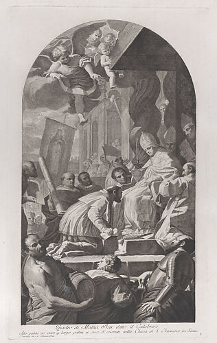 Plate 8: Canonization of Saint Catherine of Siena; Pius II seated on a throne at right, blessing his nephew, Francesco Todeschini Piccolomini, who kneels before him; after Mattia Preti