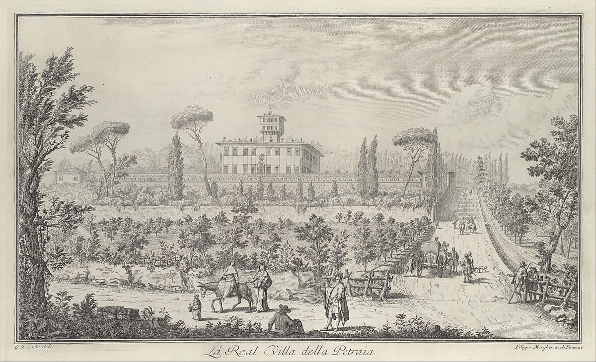 View of the Villa La Petraia, in Vedute delle ville, e d'altri luoghi della Toscana (page 33), After a drawing by Giuseppe Zocchi (Italian, Florence 1711–1767 Florence), Etching 
